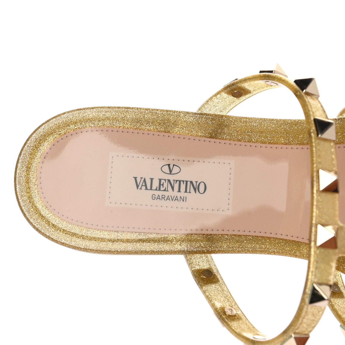 PVC Jelly Glitter Rockstud Caged Flat Thong Sandals 39 Oro