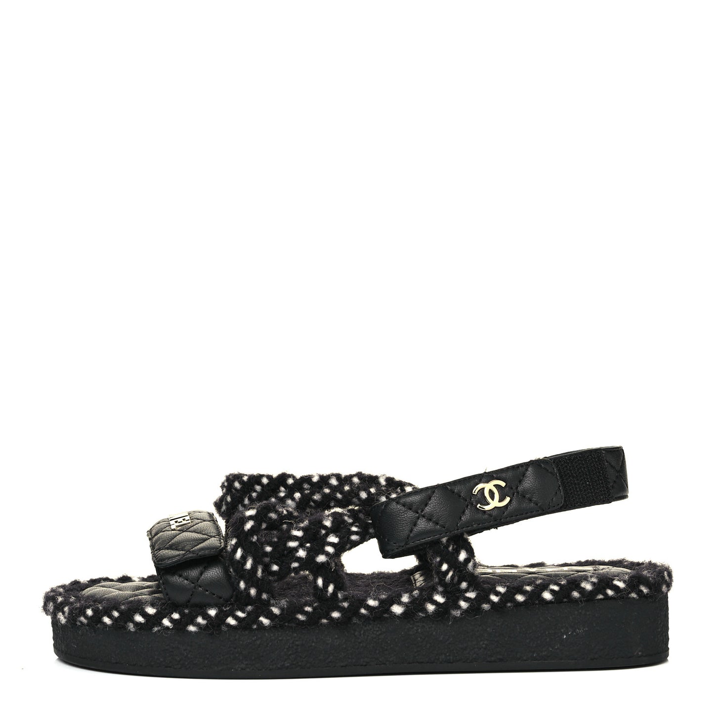 Cord Lambskin Quilted Logo Sandals 37 Black