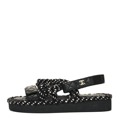 Chanel Cord Lambskin Quilted Logo Sandals 37 Black 1 of 8