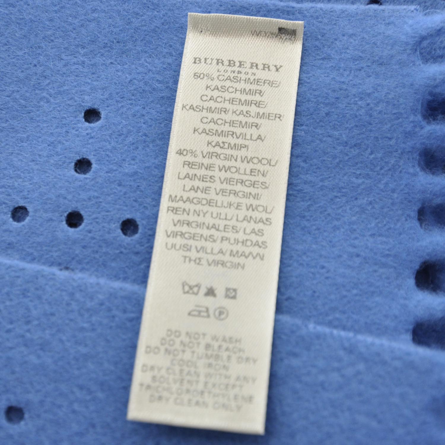 Burberry Cashmere Wool Perforated Scarf Atlantic Blue 4 of 5