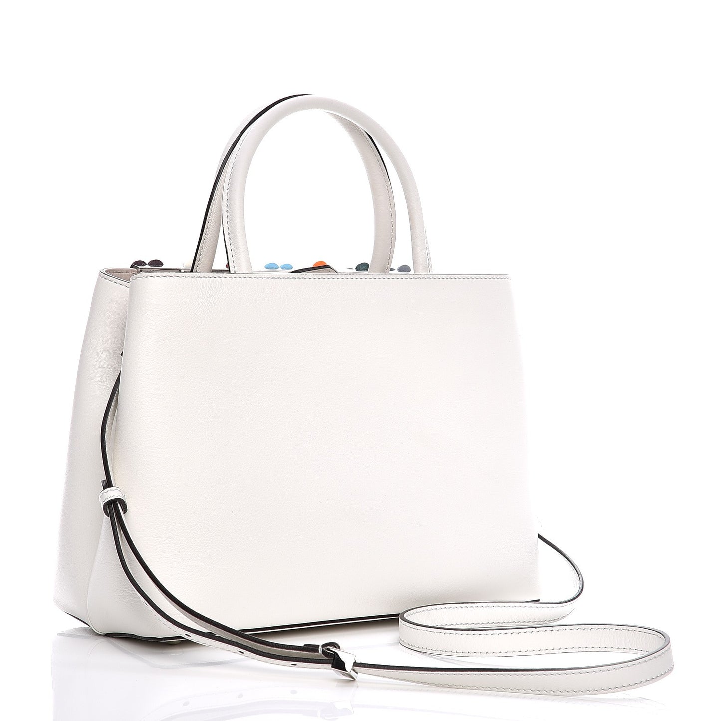Calfskin PVC Flower Studs Petite 2Jours Tote White Ice Multicolor
