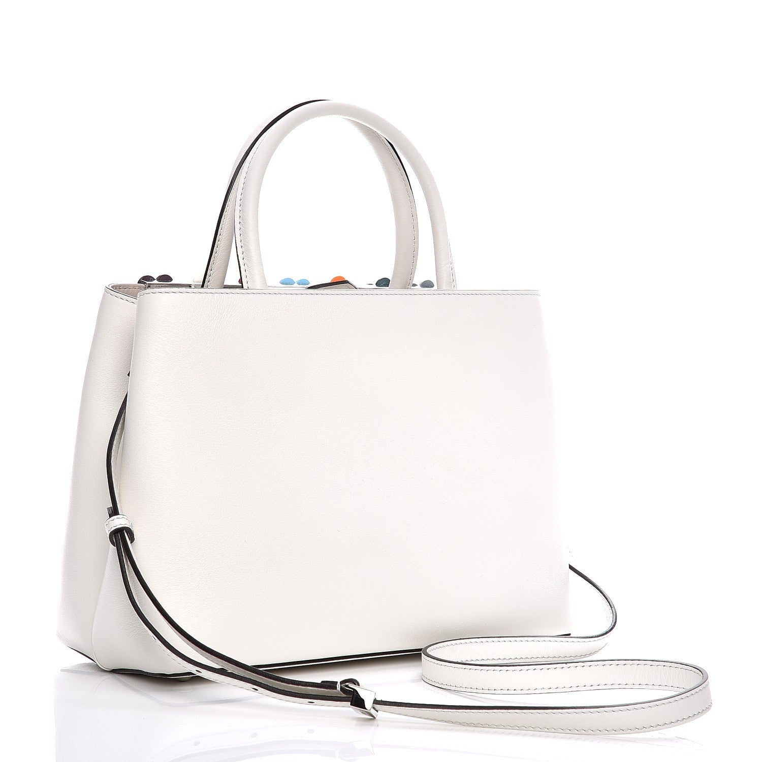 Fendi Calfskin PVC Flower Studs Petite 2Jours Tote White Ice Multicolor 4 of 11