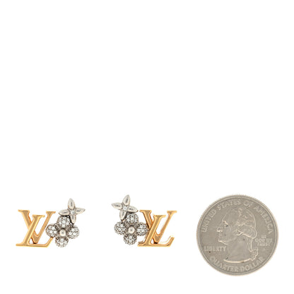 Louis Vuitton Metal Crystal LV Gram Earrings Gold 2 of 4