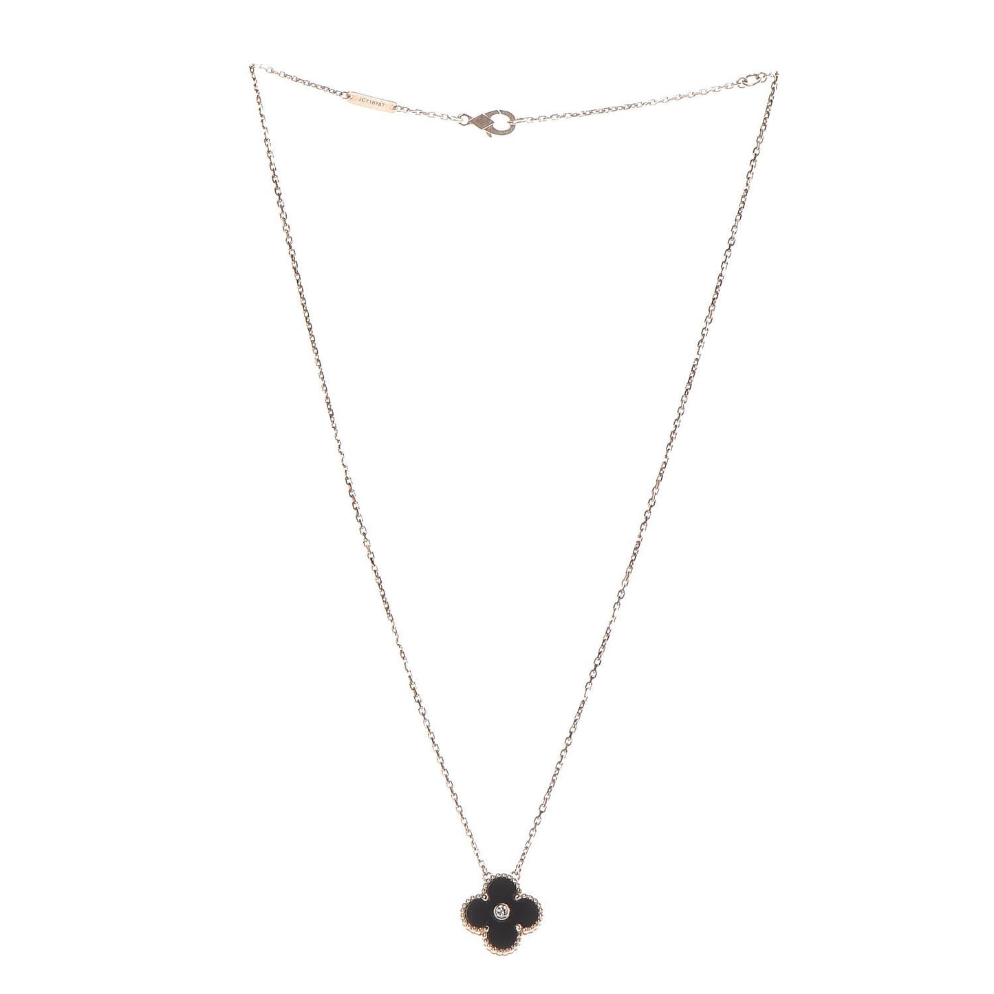 18K Rose Gold Diamond Black Onyx Vintage Alhambra Pendant Necklace