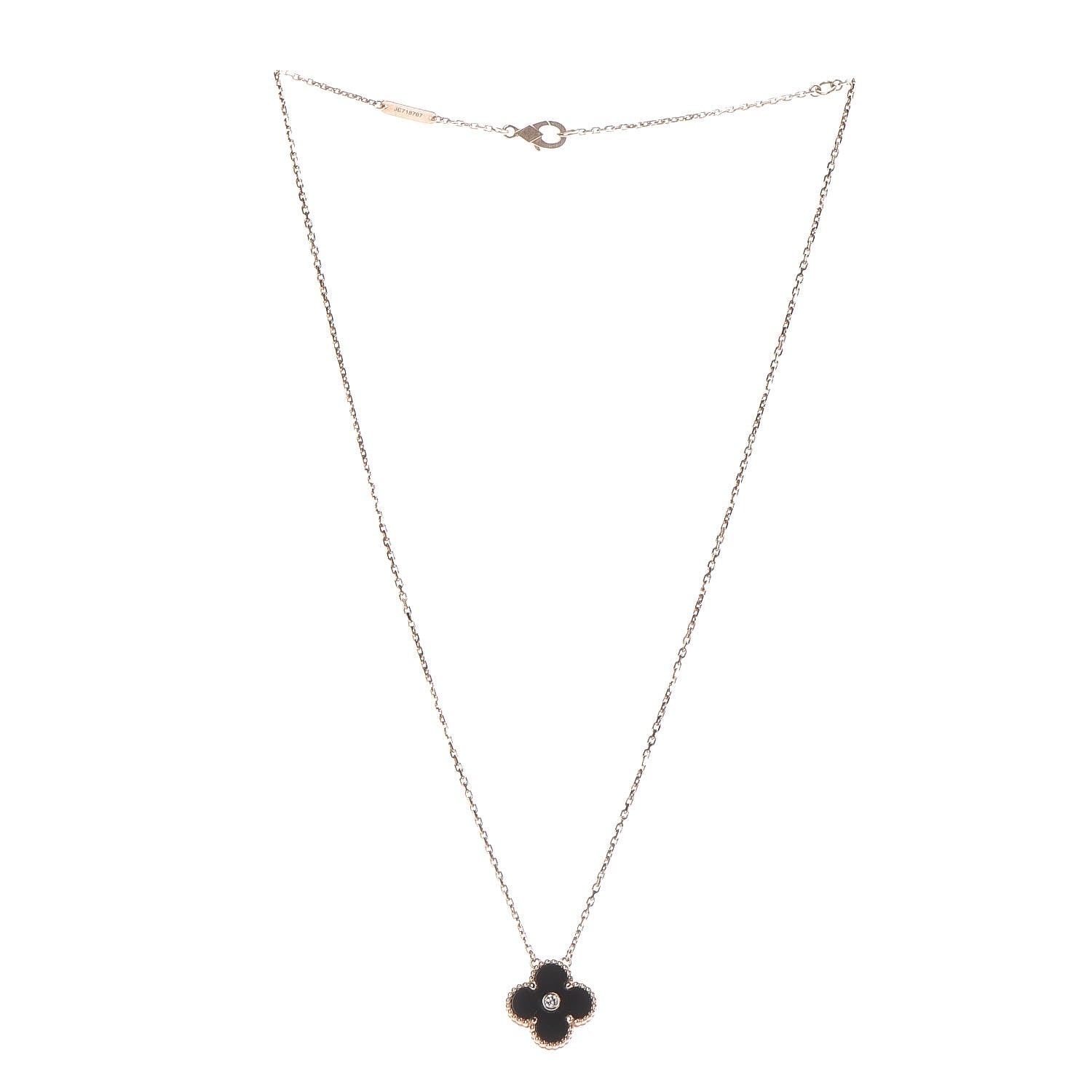 Van Cleef & Arpels 18K Rose Gold Diamond Black Onyx Vintage Alhambra Pendant Necklace 3 of 6