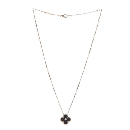 Van Cleef & Arpels 18K Rose Gold Diamond Black Onyx Vintage Alhambra Pendant Necklace 3 of 6