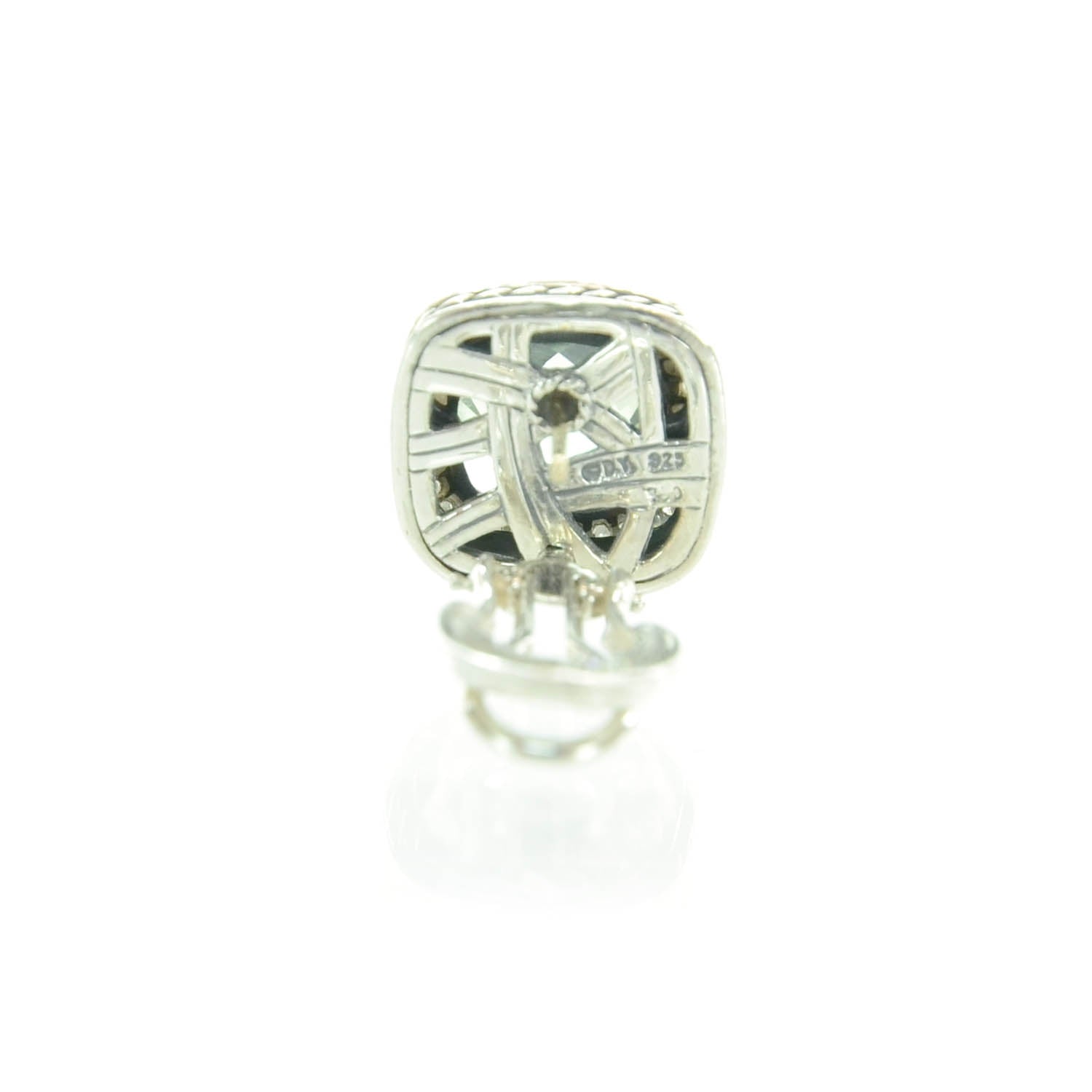 David Yurman Sterling Silver Diamond Prasiolite 11mm Albion Earrings 3 of 4