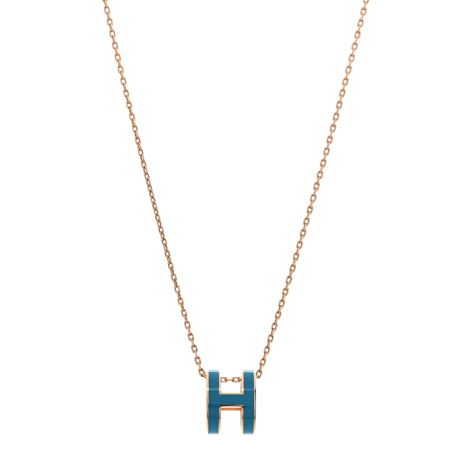 Hermes Lacquered Gold Pop H Pendant Necklace Turquoise 1 of 6