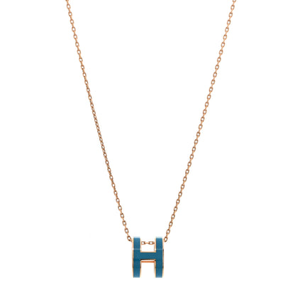 Hermes Lacquered Gold Pop H Pendant Necklace Turquoise 1 of 6