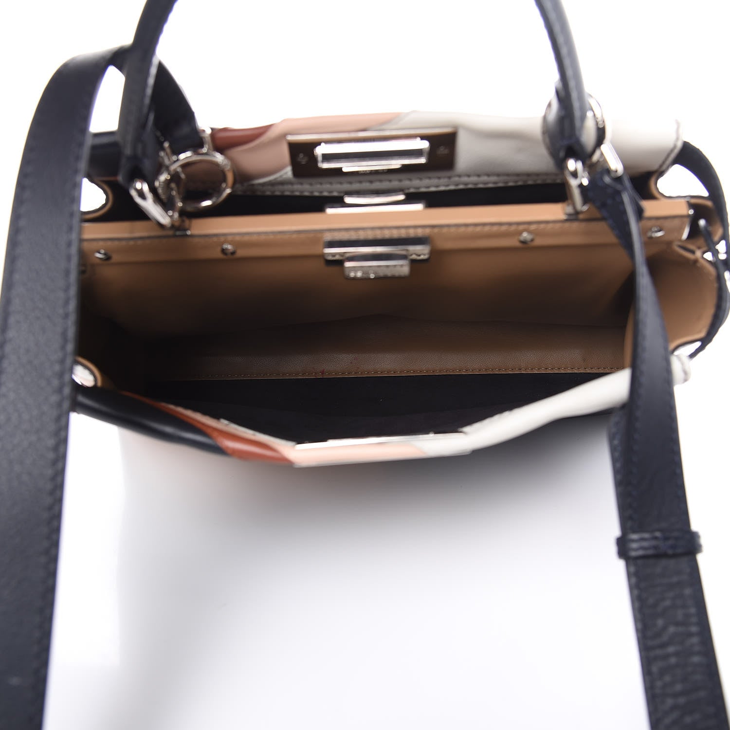 Fendi Vitello Seta Patchwork Medium Peekaboo Iconic Satchel Night Blue Multicolor 5 of 14