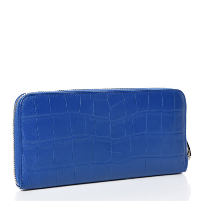 Saint Laurent Calfskin Crocodile Embossed Monogram Zip Around Wallet Royal Blue 3 of 9