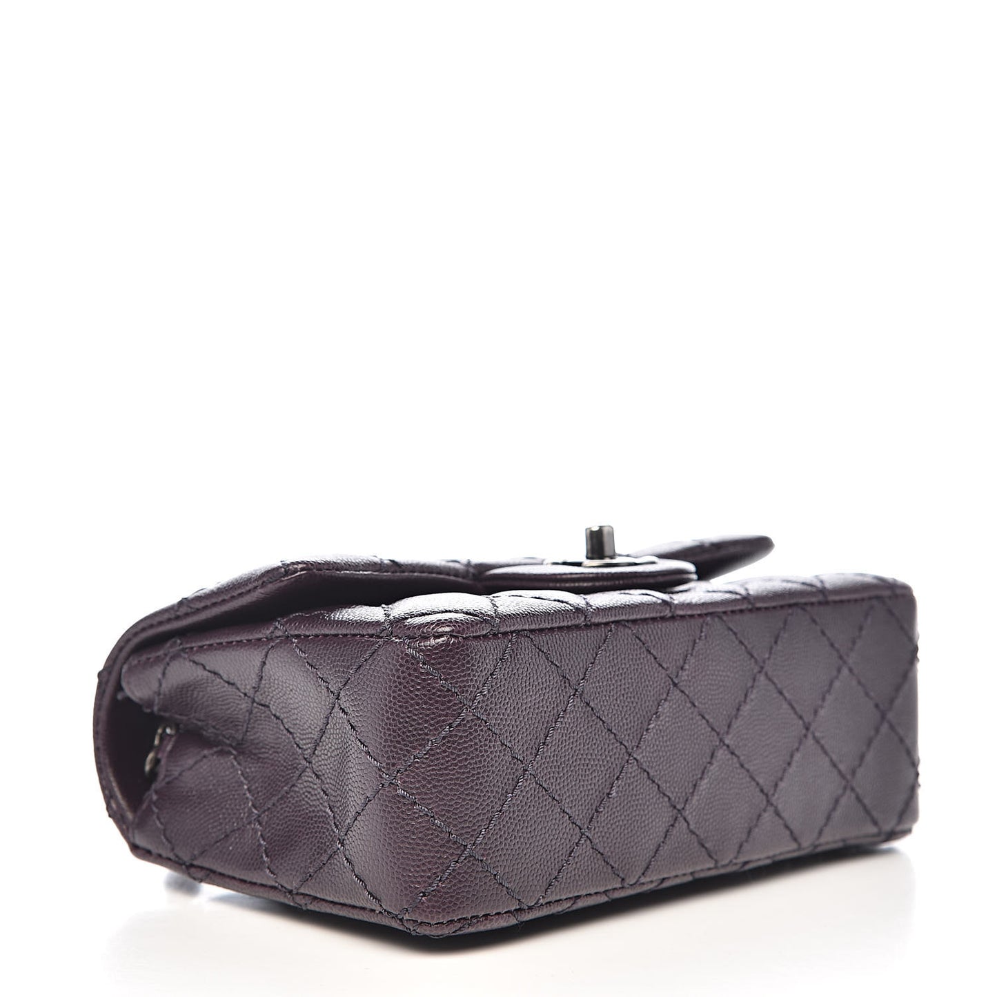 Washed Caviar Quilted Mini Rectangular Flap Dark Purple