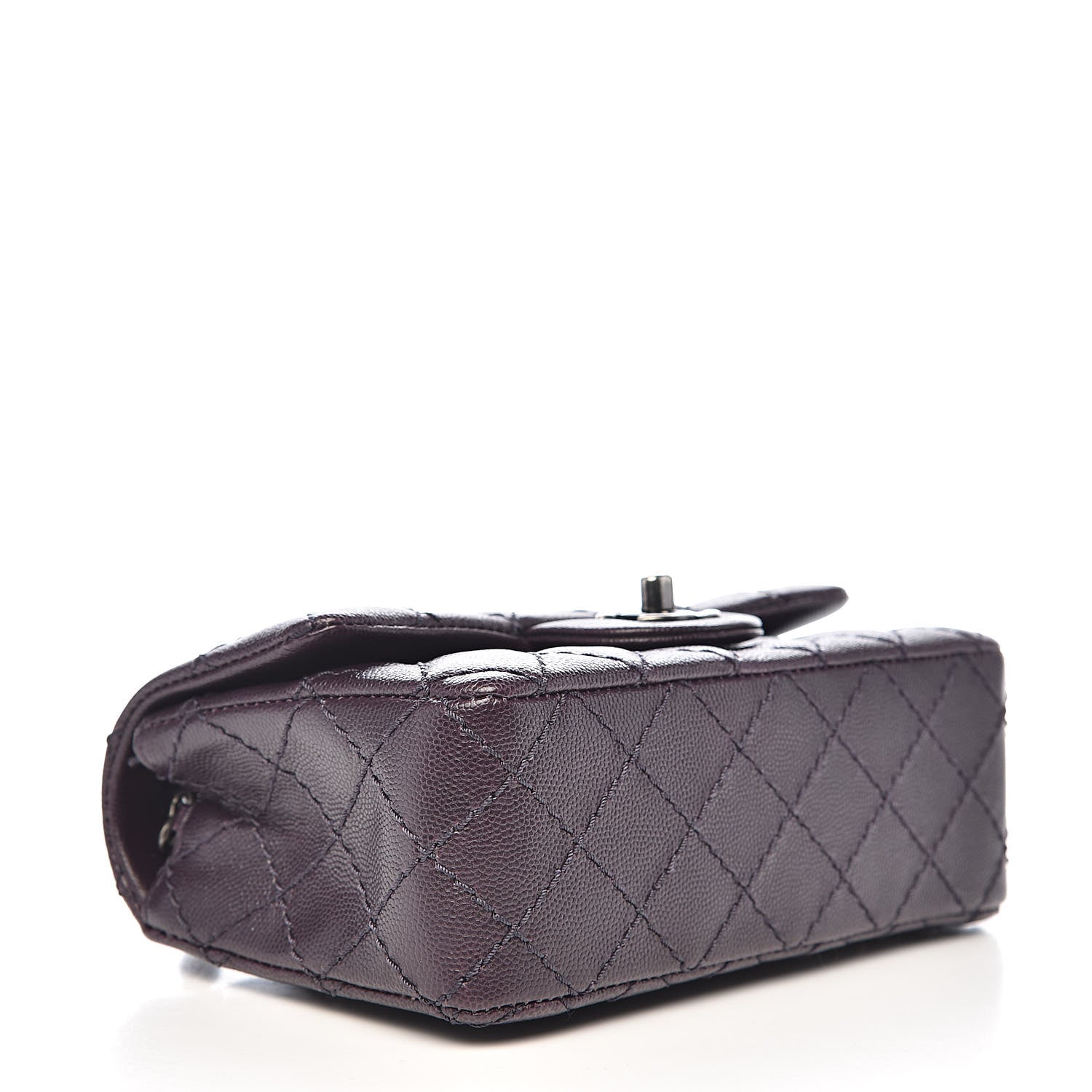 Chanel Washed Caviar Quilted Mini Rectangular Flap Dark Purple 4 of 12