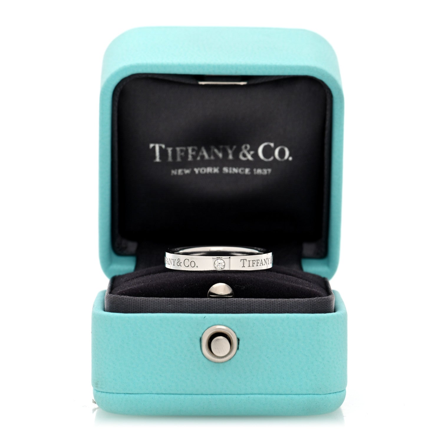 Tiffany Platinum Diamond Logo Band Ring 56 7.5 5 of 5