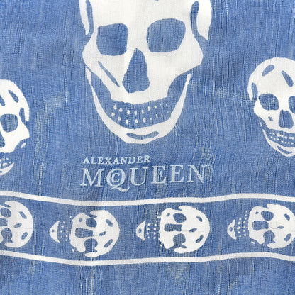 Alexander McQueen Silk Chiffon Skull Scarf Blue 3 of 3