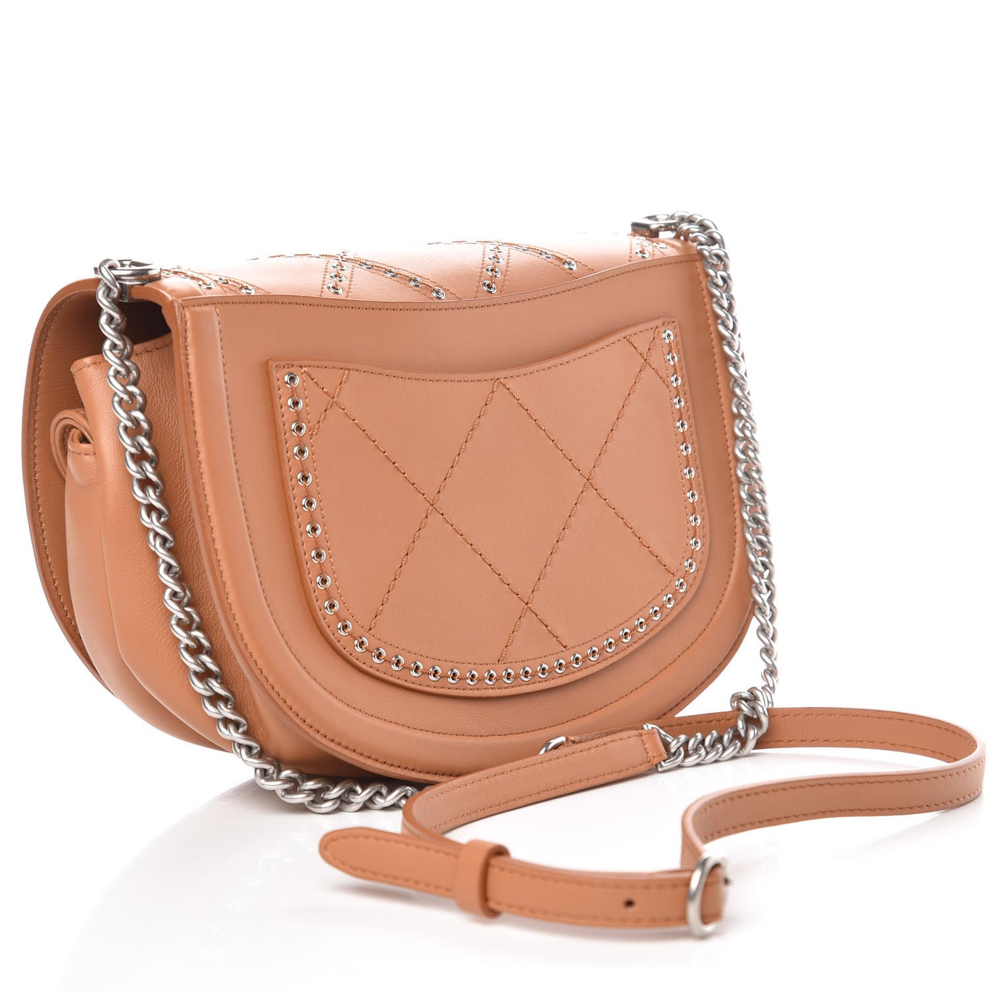 Calfskin Coco Eyelets Small Flap Bag Camel