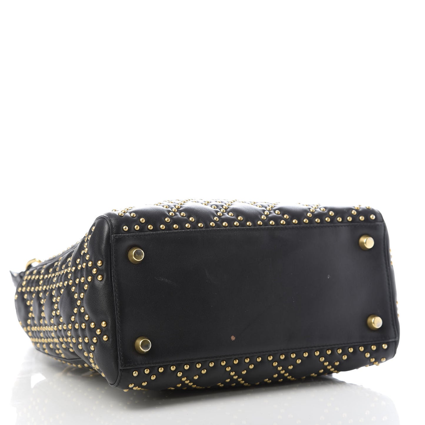 Calfskin Cannage Studded Medium Supple Lady Dior Black
