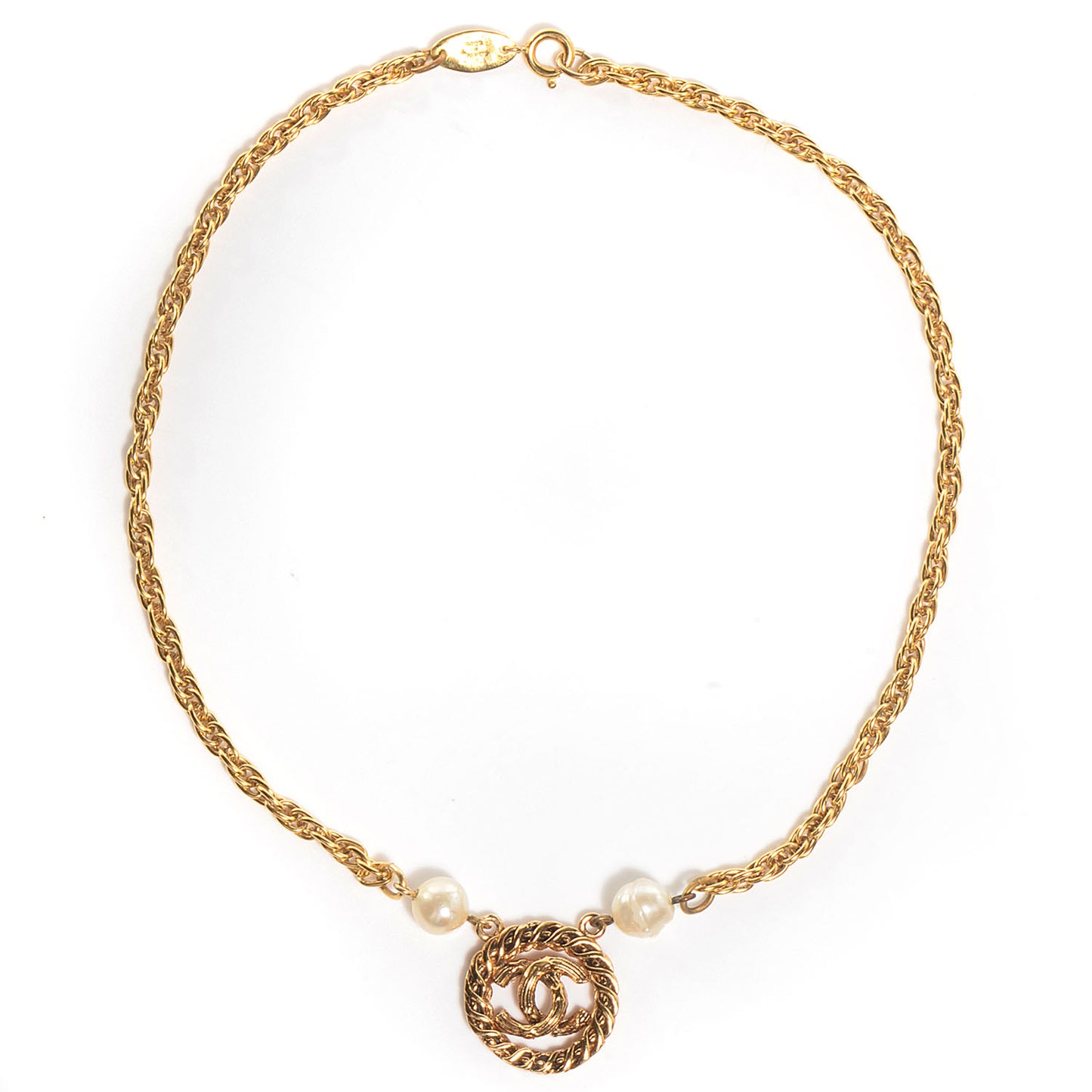 Pearl CC Pendant Necklace Gold