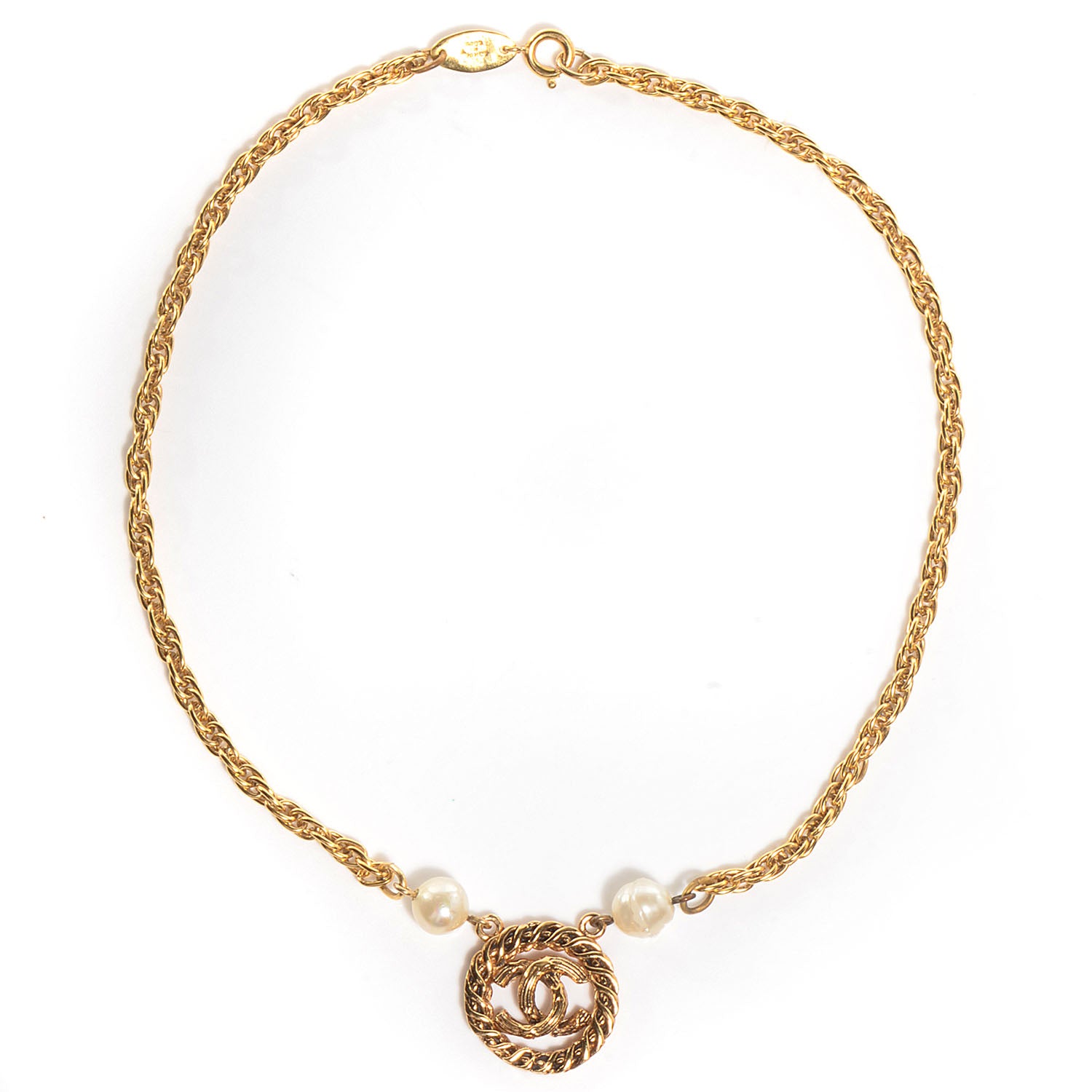 Chanel Pearl CC Pendant Necklace Gold 7 of 7