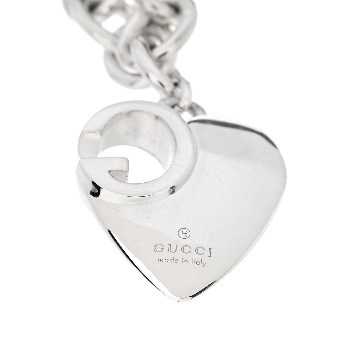 Gucci Sterling Silver G Heart Charm Link Bracelet 5 of 6