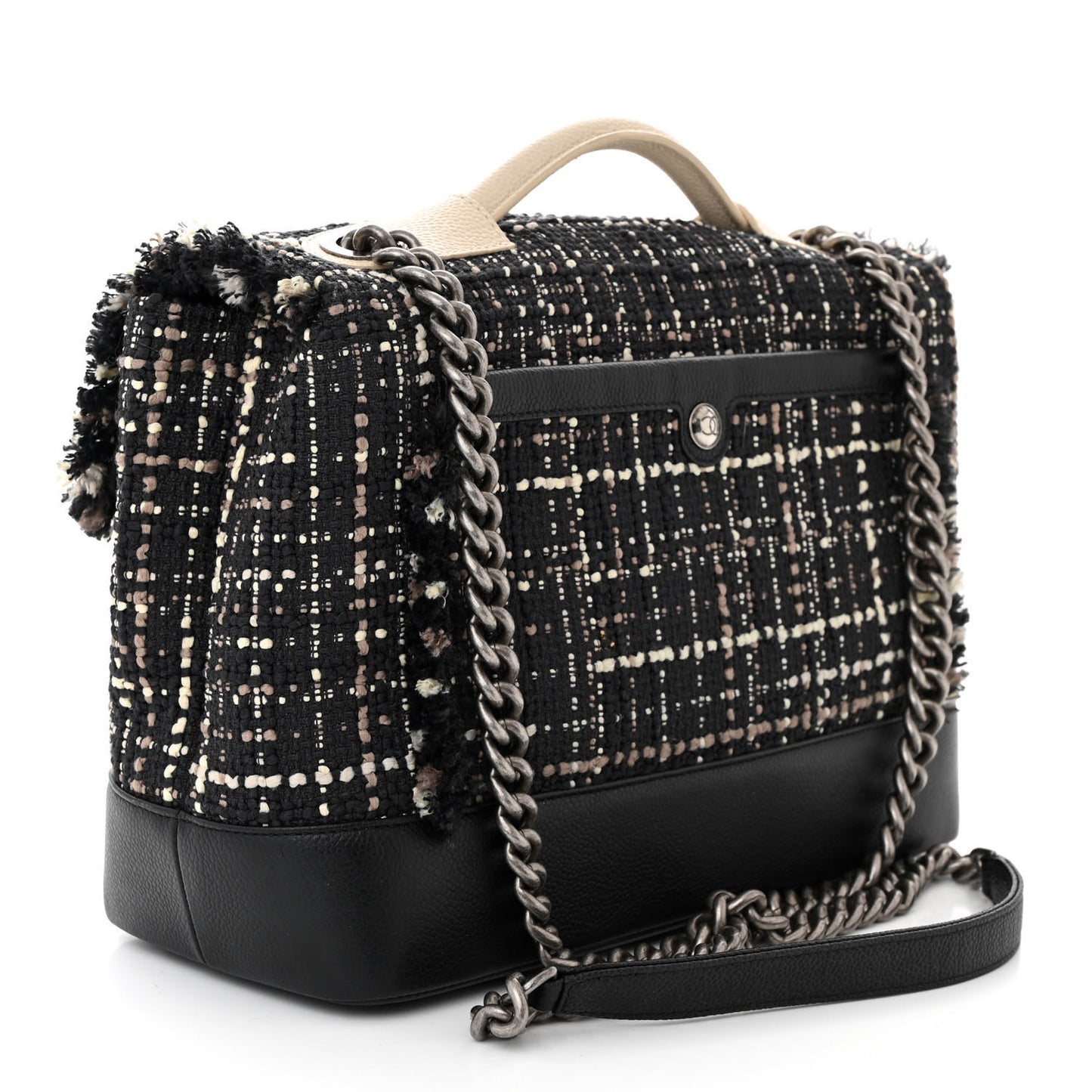 Tweed Trip Top Handle Flap Black Beige