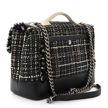 Chanel Tweed Trip Top Handle Flap Black Beige 3 of 12