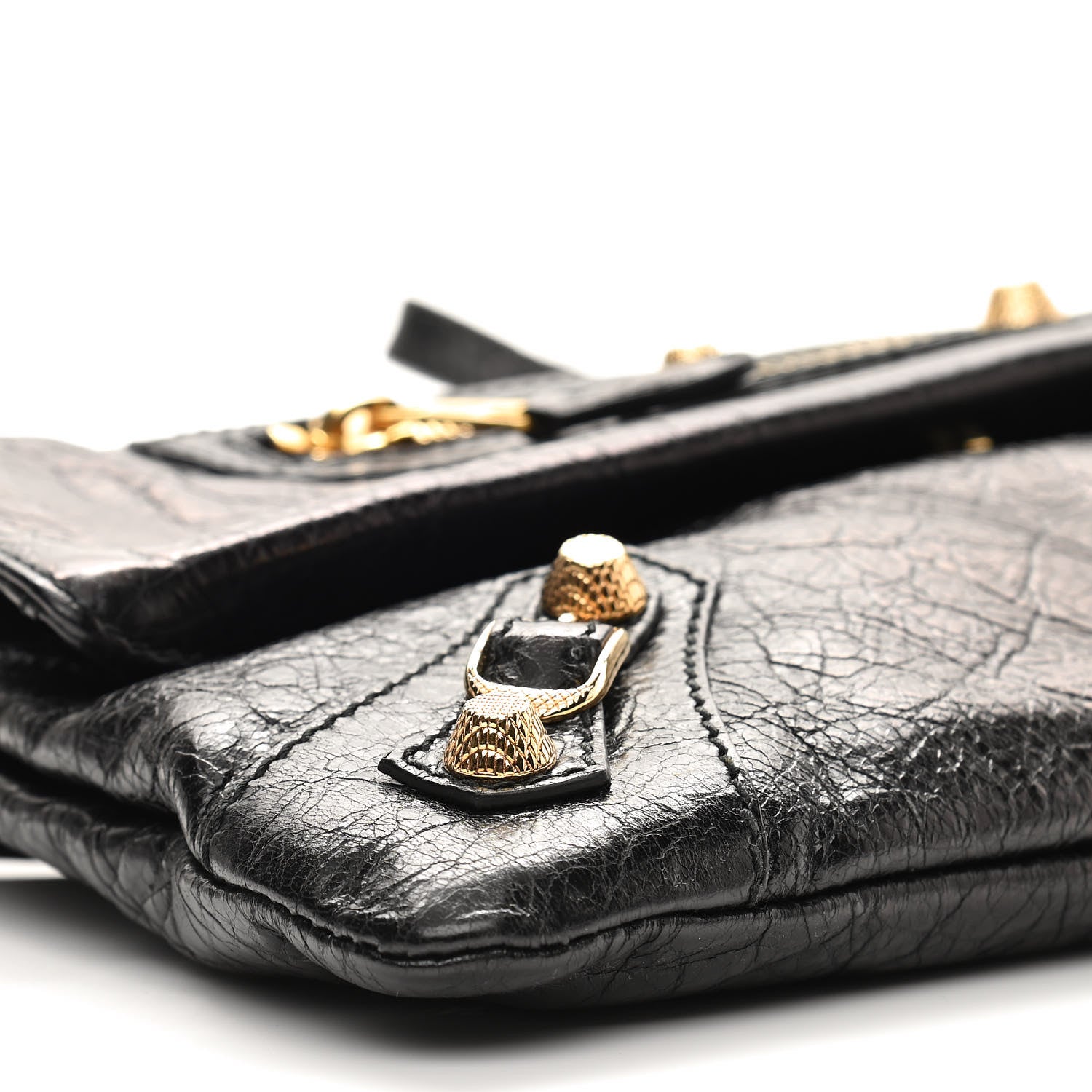 Balenciaga Agneau Giant 12 Gold Hardware Envelope Strap Clutch Black 9 of 10