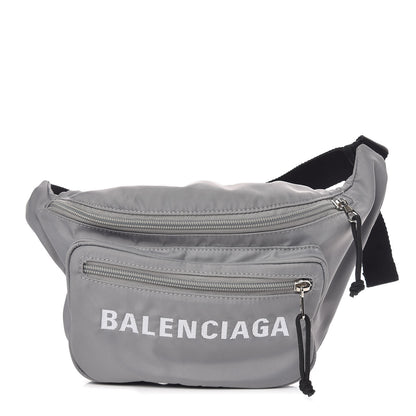 Balenciaga Textured Sport Nylon Logo Embroidered Wheel Beltpack Grey White 1 of 9