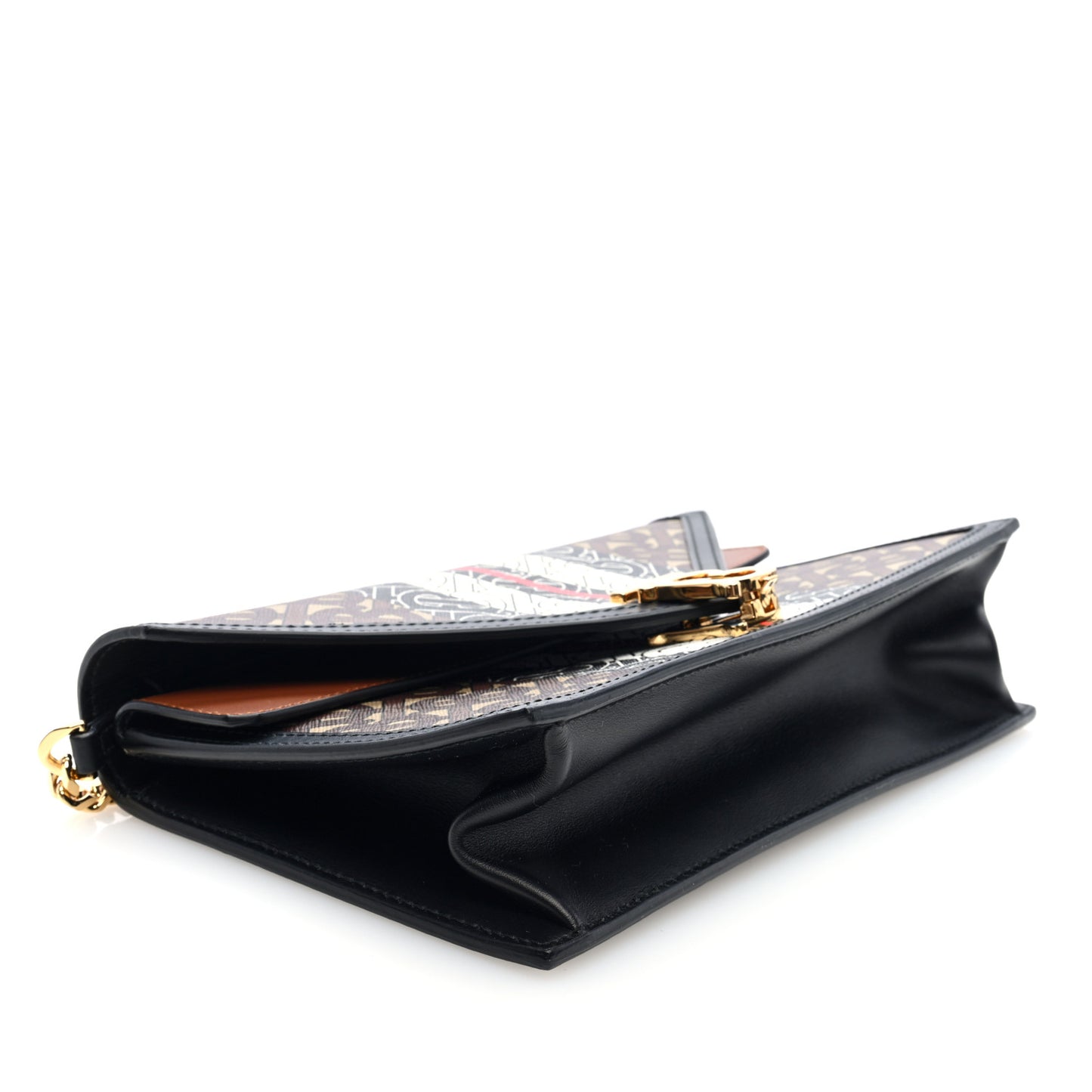E-Canvas Monogram Stripe Small TB Envelope Clutch Bridle Brown
