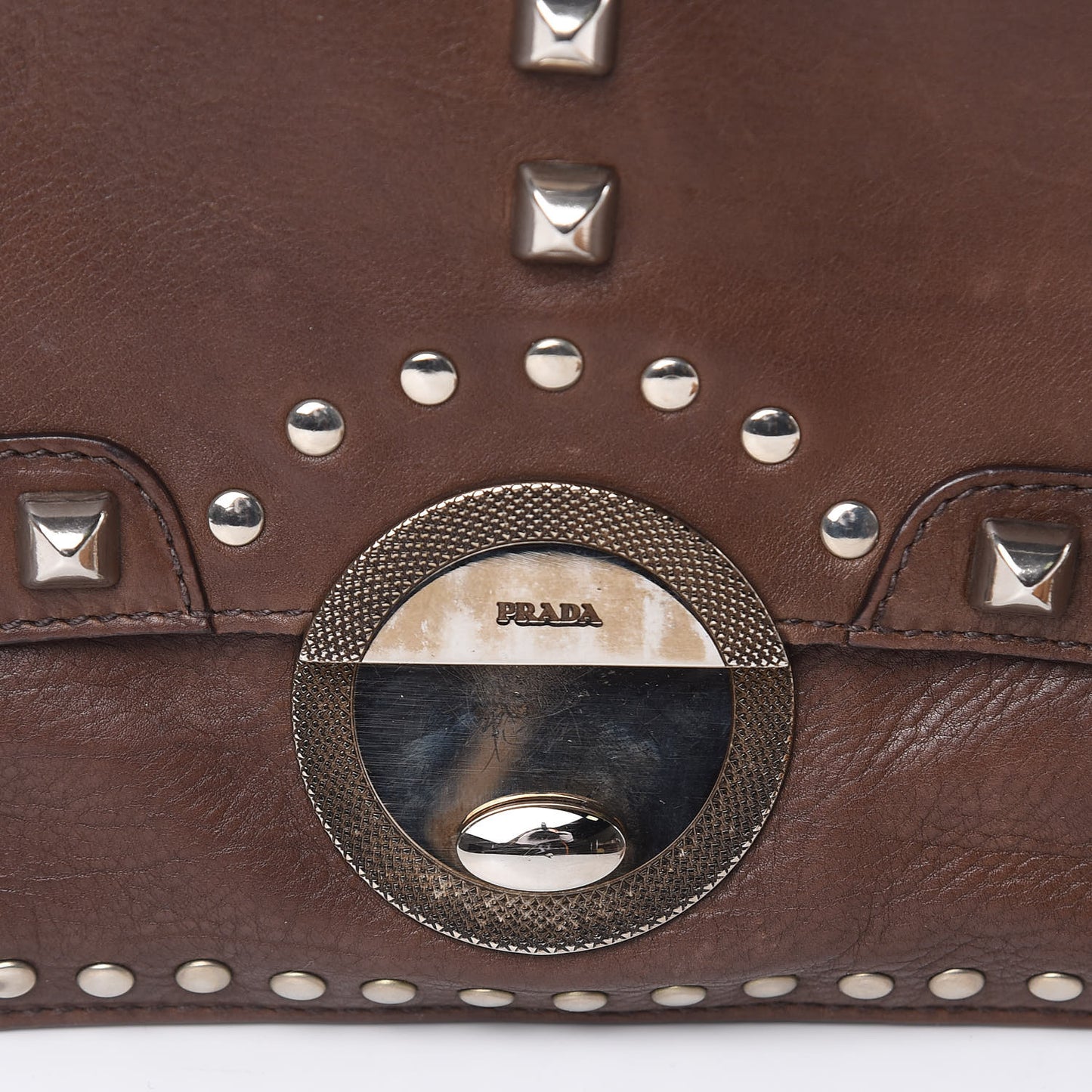 Glace Calfskin Studded Detachable Clutch Shoulder Bag Bruciato