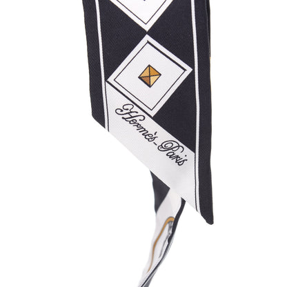 Hermes Silk Colliers Et Chiens Twilly Black Gold White 3 of 4