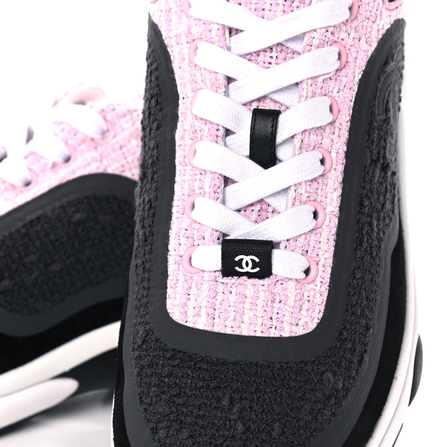 Chanel Tweed Suede Calfskin CC Sneakers 38 Gray Pink 9 of 10