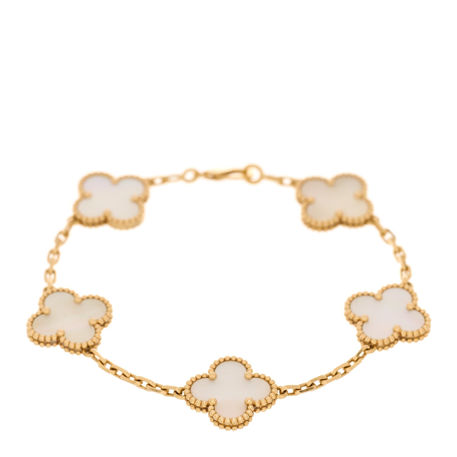 Van Cleef & Arpels 18K Yellow Gold Mother of Pearl 5 Motifs Vintage Alhambra Bracelet 1 of 5