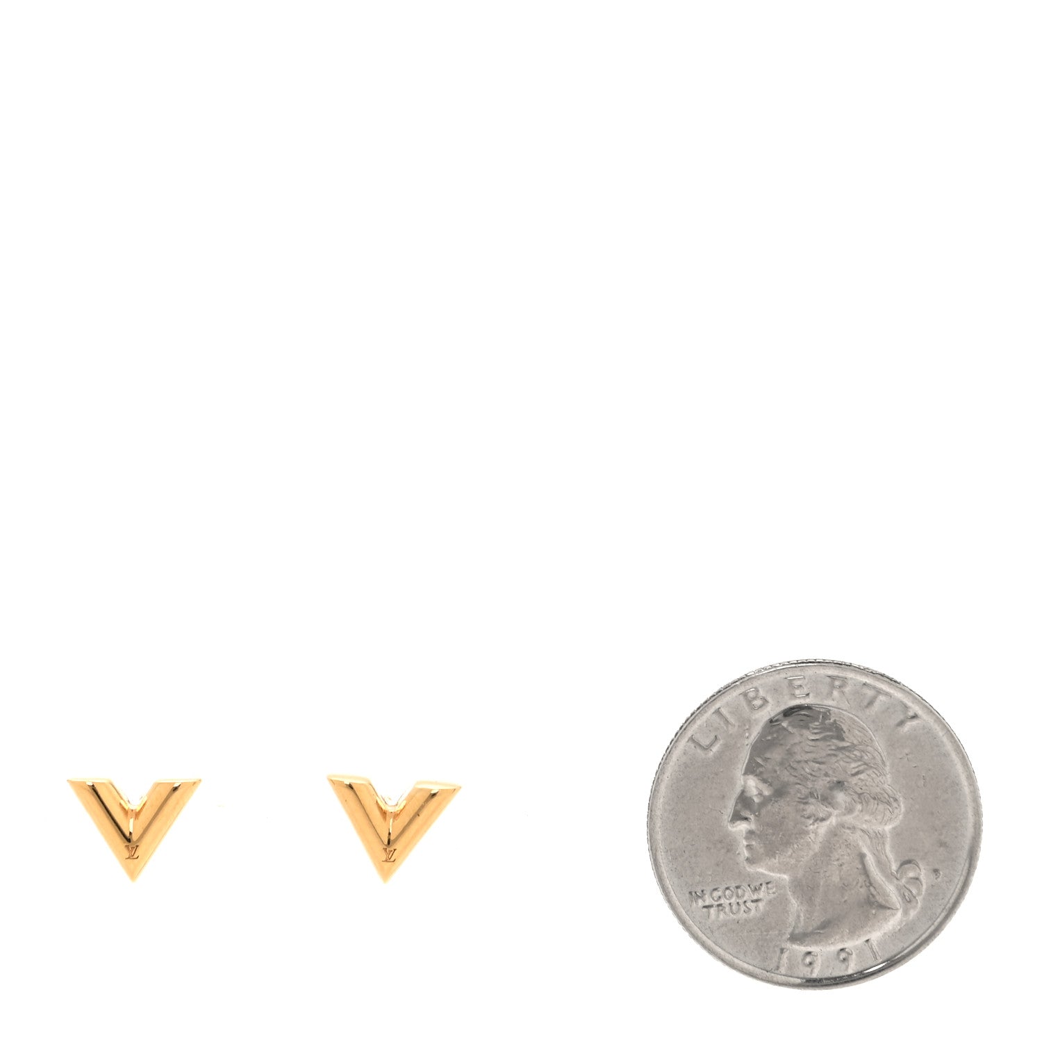 Louis Vuitton Brass Essential V Stud Earrings Gold 2 of 4