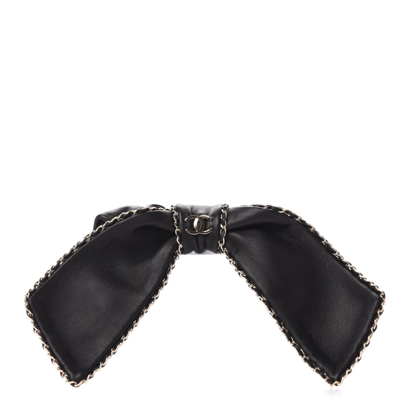 Lambskin Chain CC Hair Bow Tie Black Gold