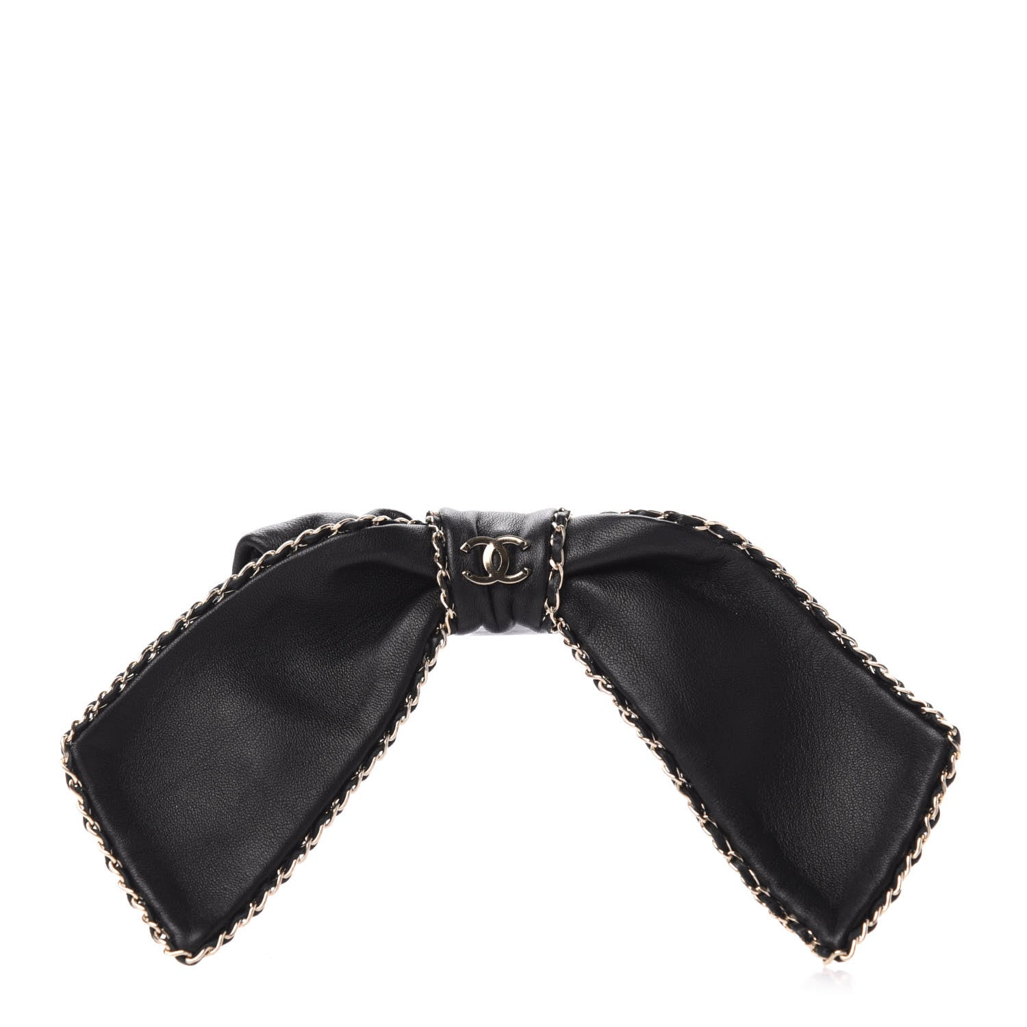 Chanel Lambskin Chain CC Hair Bow Tie Black Gold 1 of 5