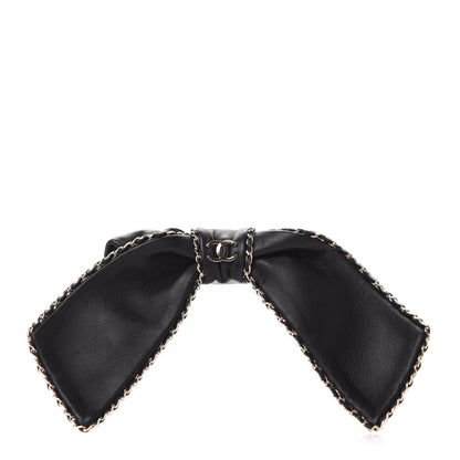 Chanel Lambskin Chain CC Hair Bow Tie Black Gold 1 of 5
