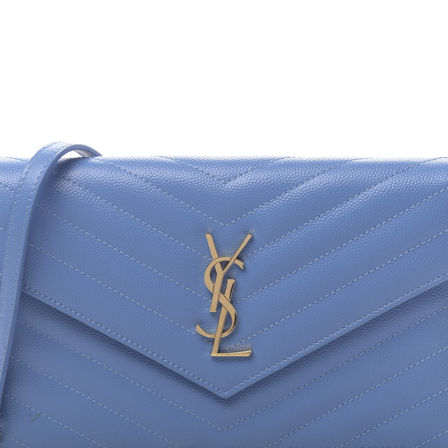 Grain De Poudre Matelasse Chevron Monogram Envelope Chain Wallet Blue Clair