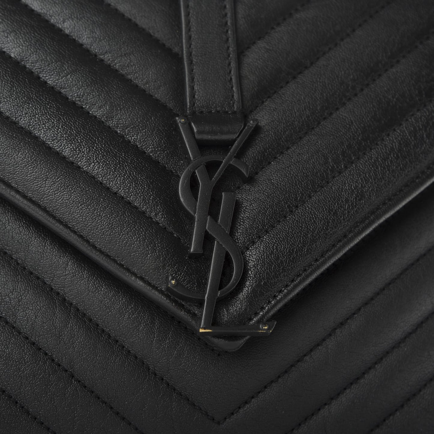 Sheepskin Matelasse Chevron Monogram Monochrome Medium College Bag Black