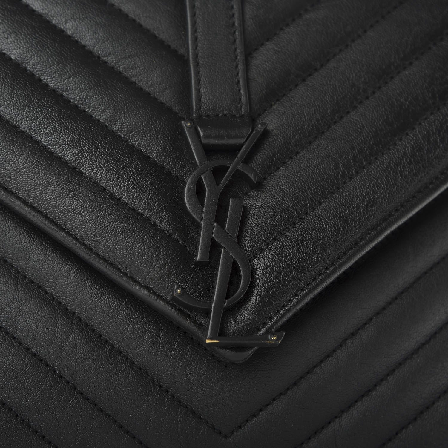 Saint Laurent Sheepskin Matelasse Chevron Monogram Monochrome Medium College Bag Black 12 of 12