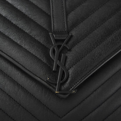 Saint Laurent Sheepskin Matelasse Chevron Monogram Monochrome Medium College Bag Black 12 of 12