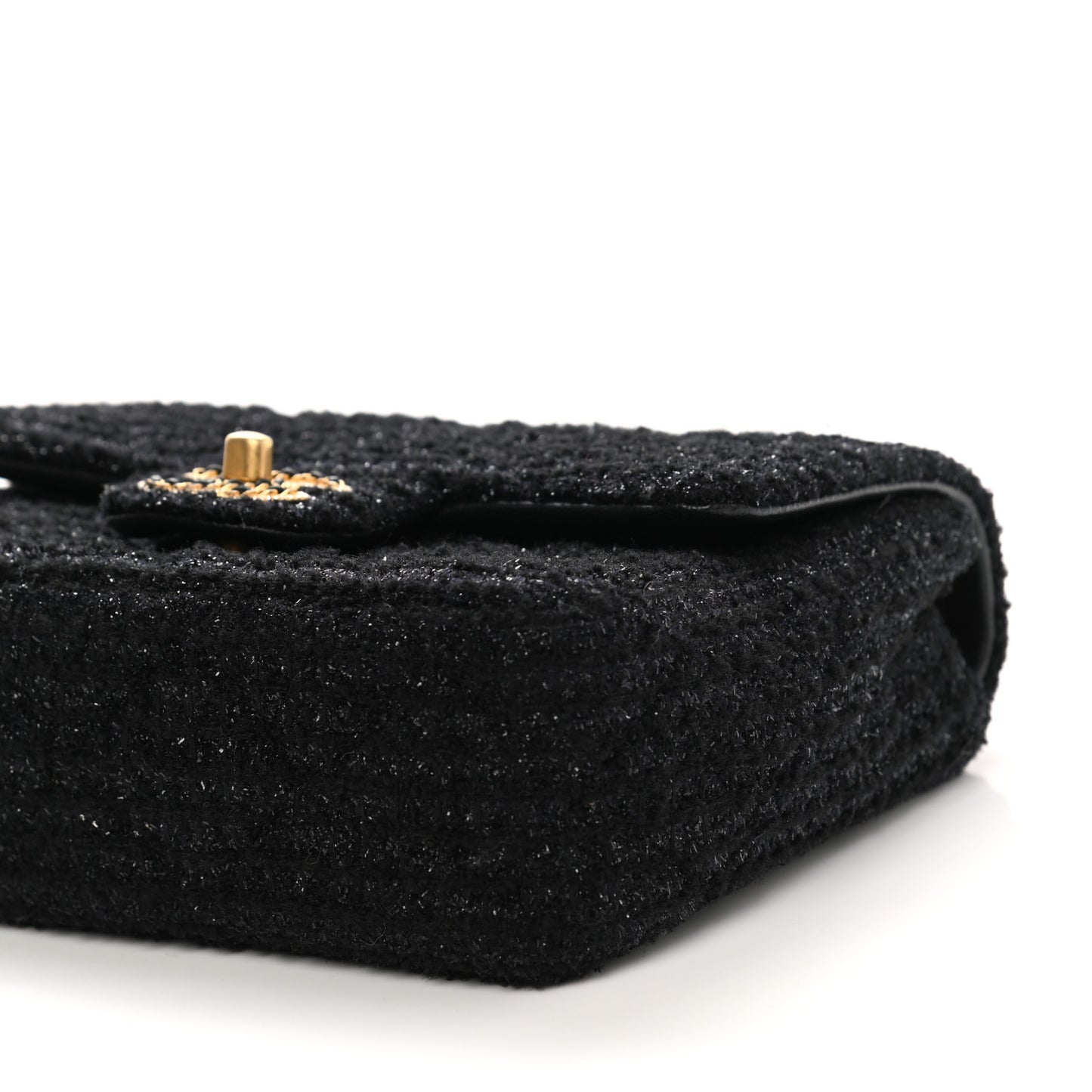 Tweed Quilted Mini Crystal CC Square Flap Black
