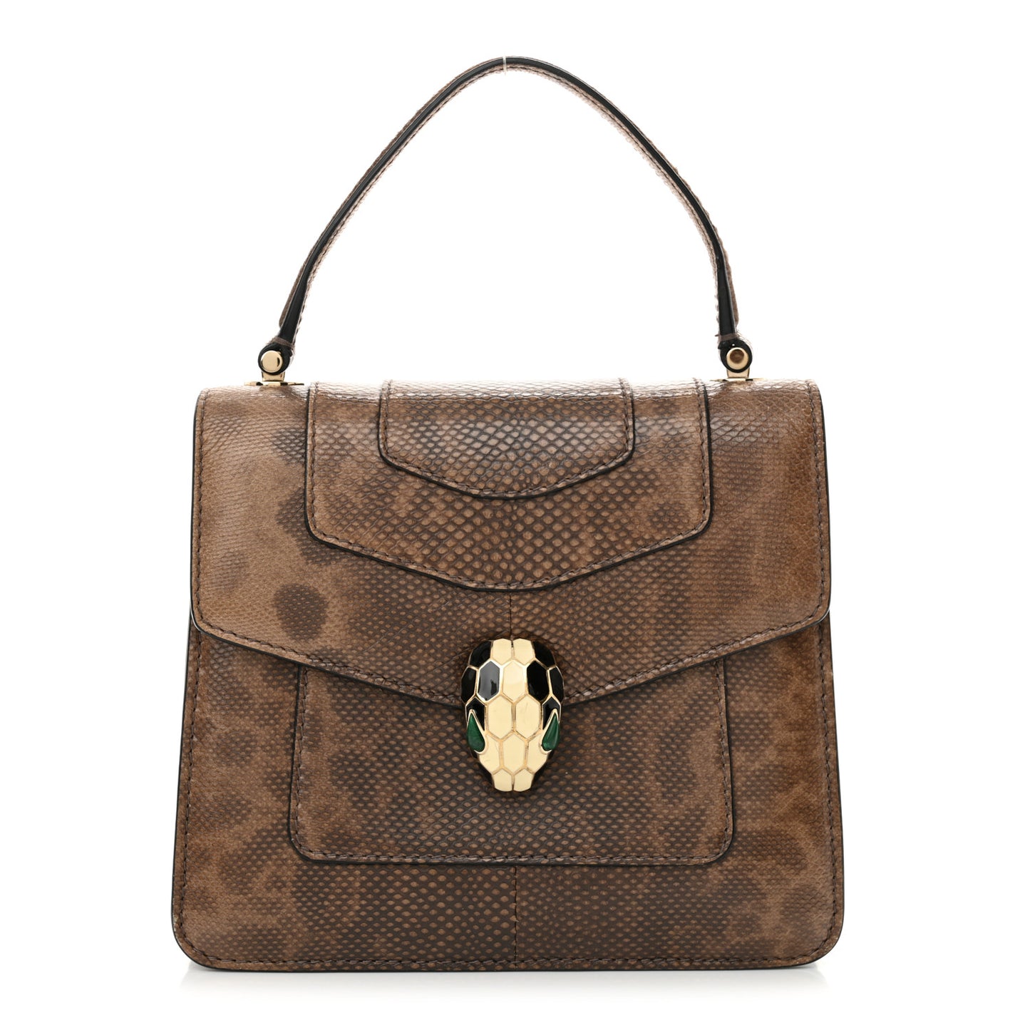 Shiny Karung Serpenti Forever Top Handle Brown