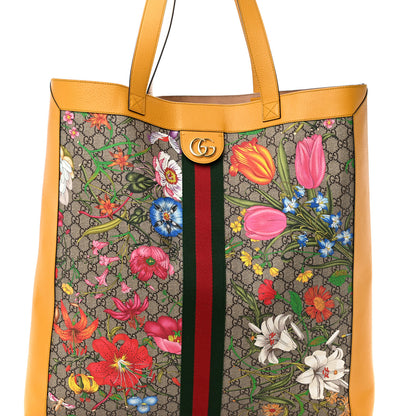 Gucci GG Supreme Monogram Flora Web Ophidia Large Vertical Shopping Tote Beige Multicolor Crop 9 of 17
