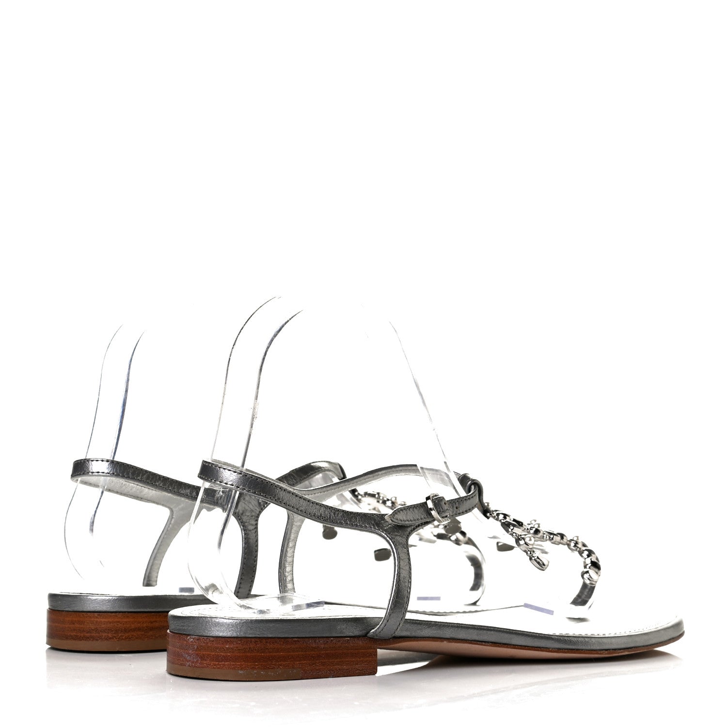 Chanel Metallized Lambskin CC Crystal Thong Sandals 38 Silver 3 of 7