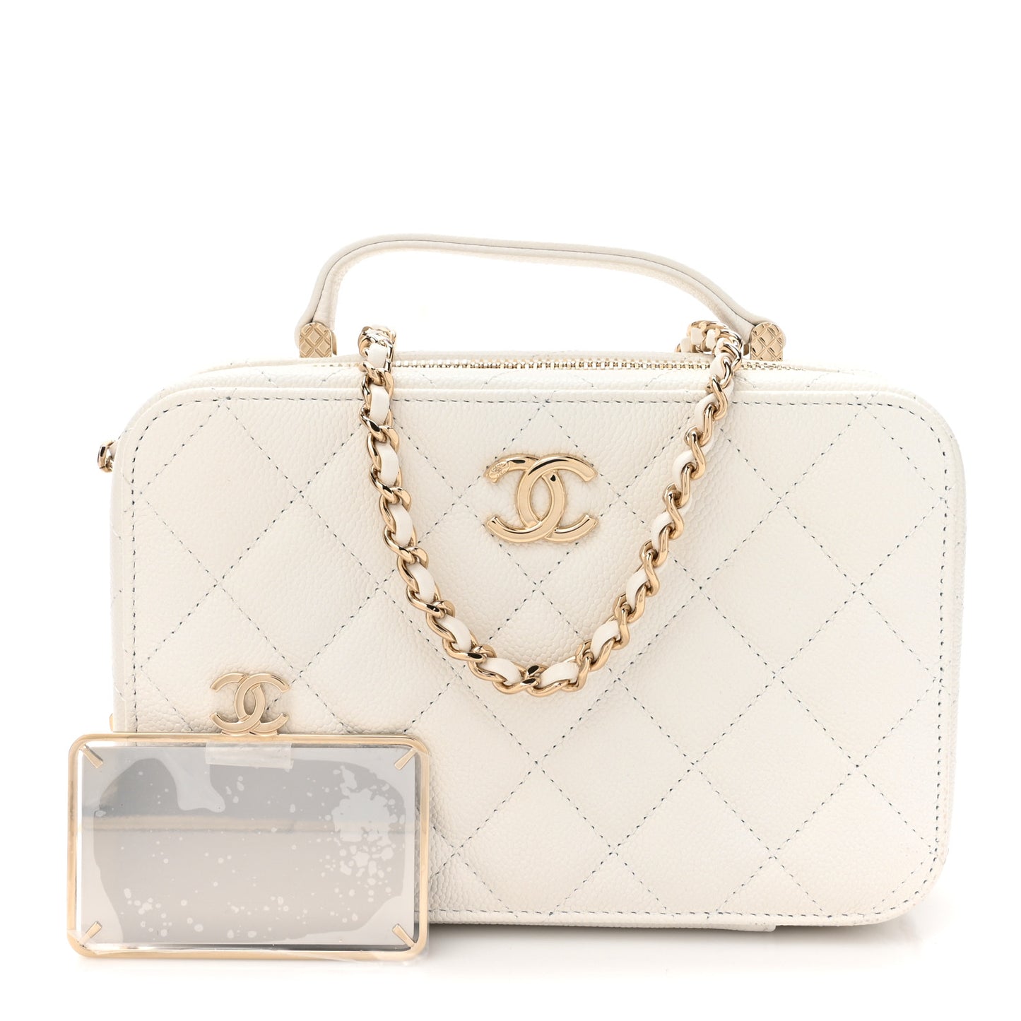 Caviar Quilted Top Handle Vanity Case White