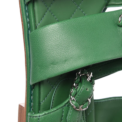 Chanel Lambskin Quilted Chain CC Sandals 37 Green 10 of 10