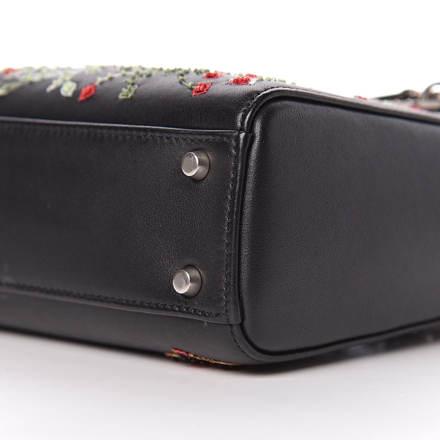 Smooth Calfskin Embroidered Mini Lady Dior Black Multicolor