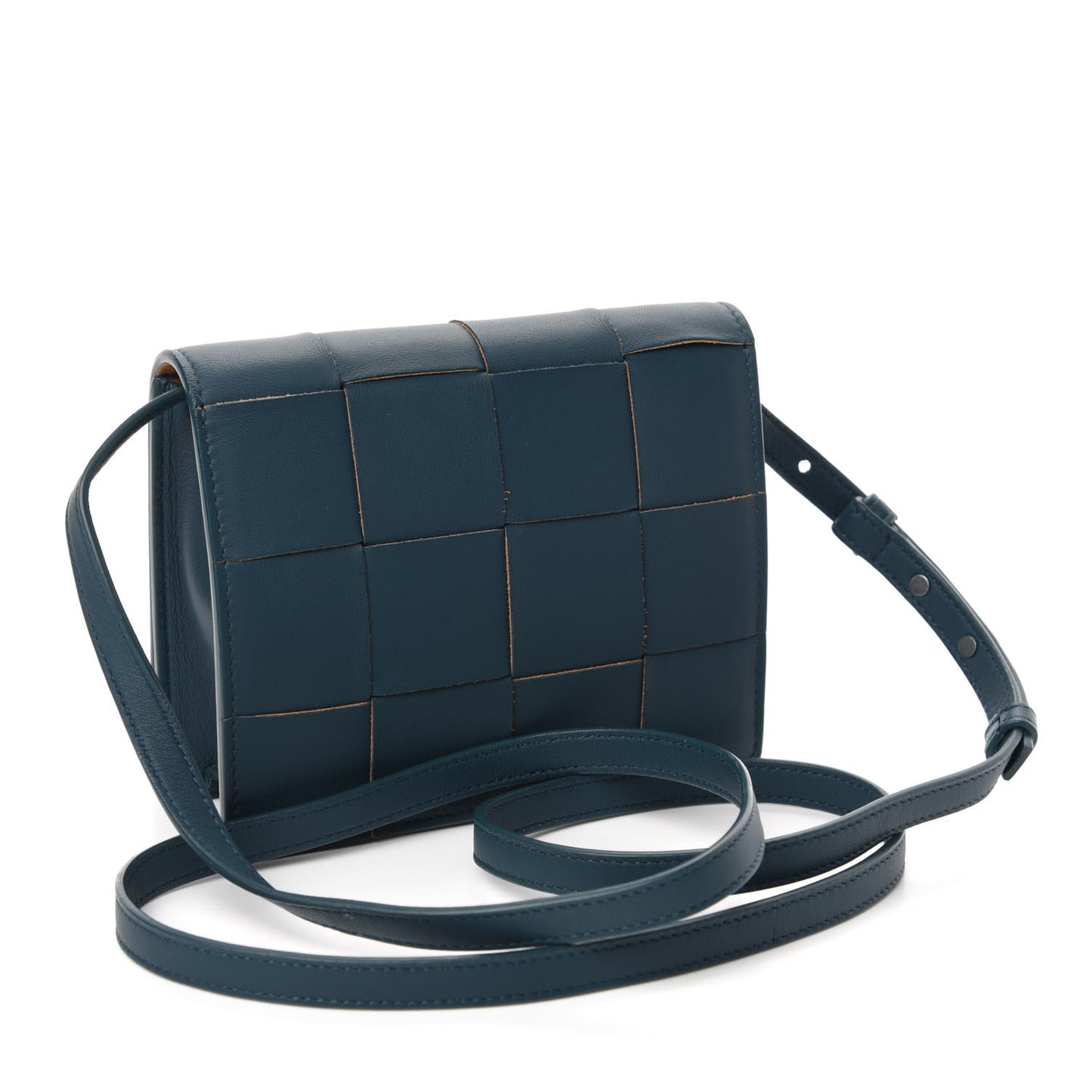 Lambskin Maxi Intrecciato Mini Cassette Crossbody Bag Petrol Blue