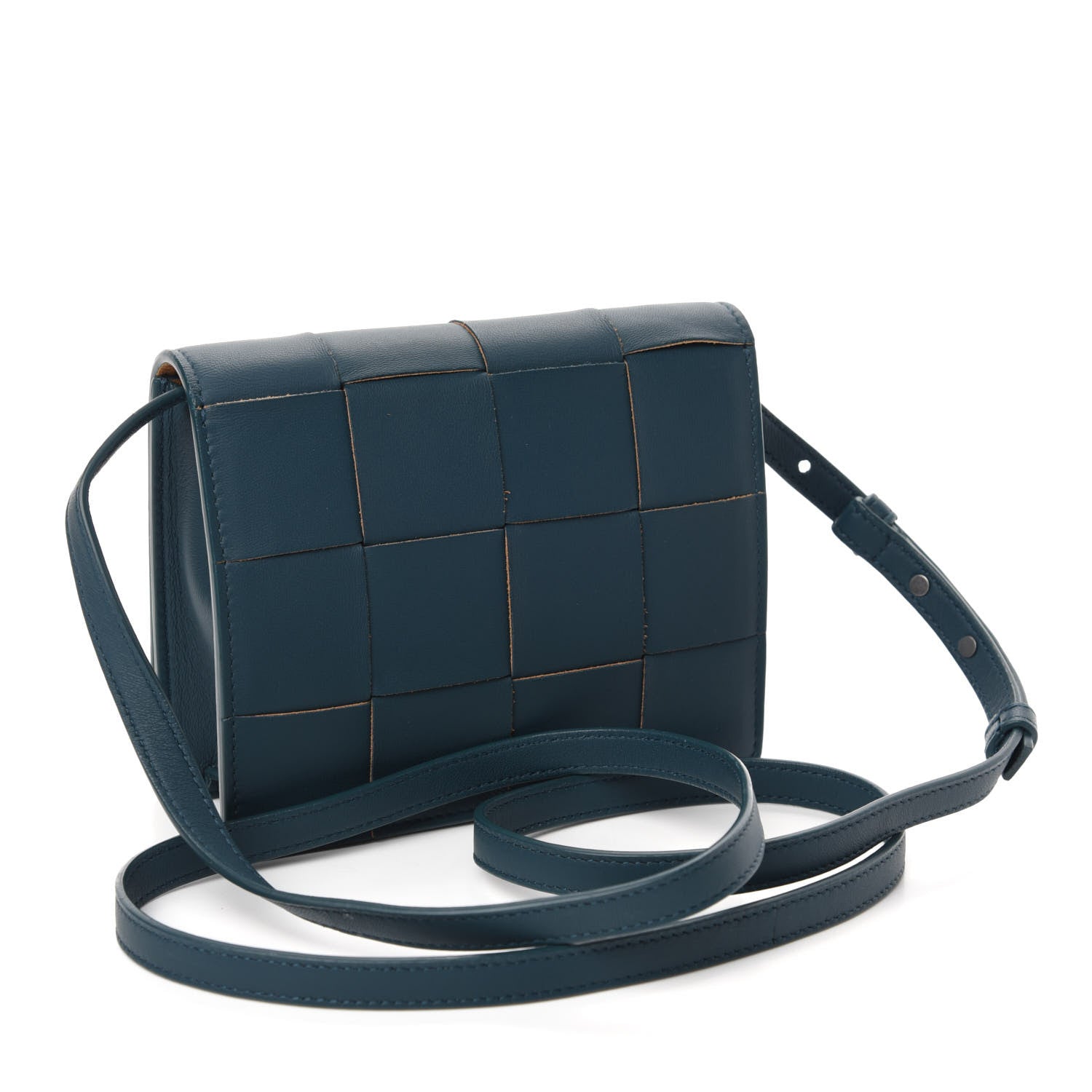Bottega Veneta Lambskin Maxi Intrecciato Mini Cassette Crossbody Bag Petrol Blue 3 of 9